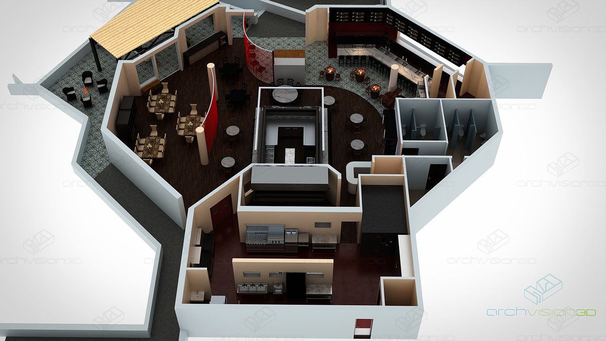 ARCHVISION 3D on Twitter "3D floorplan of a restaurant interior 