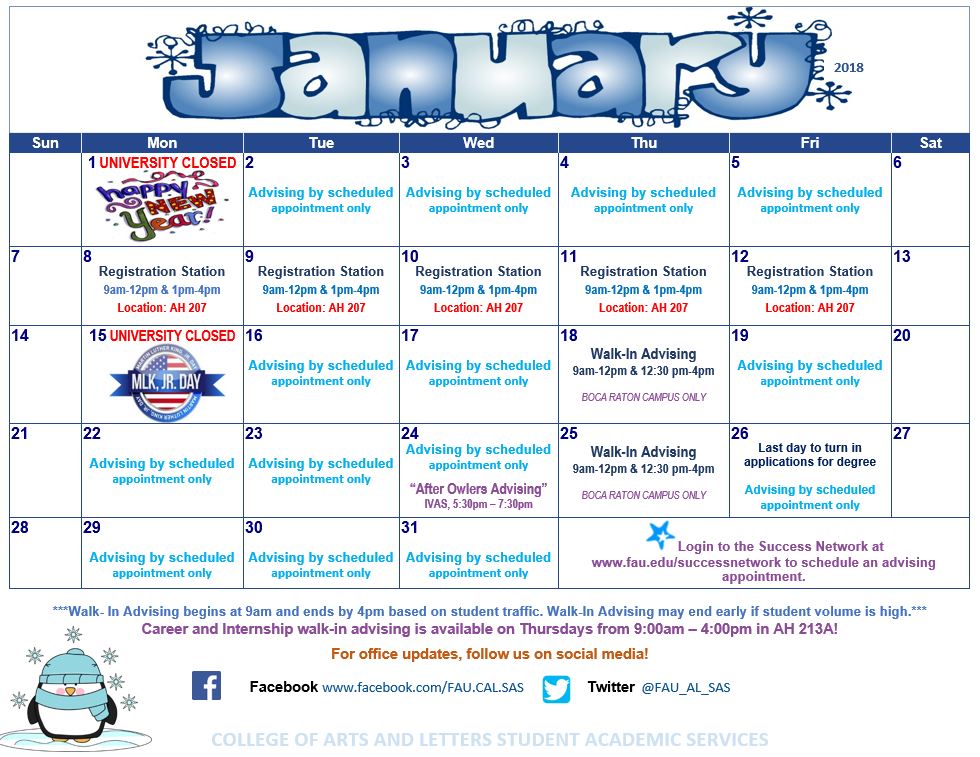 fau fall 2023 calendar FAU A&L Advising on Twitter "Walkin advising will be available