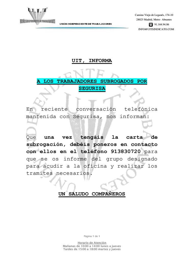 Modelo Carta Subrogacion Trabajador