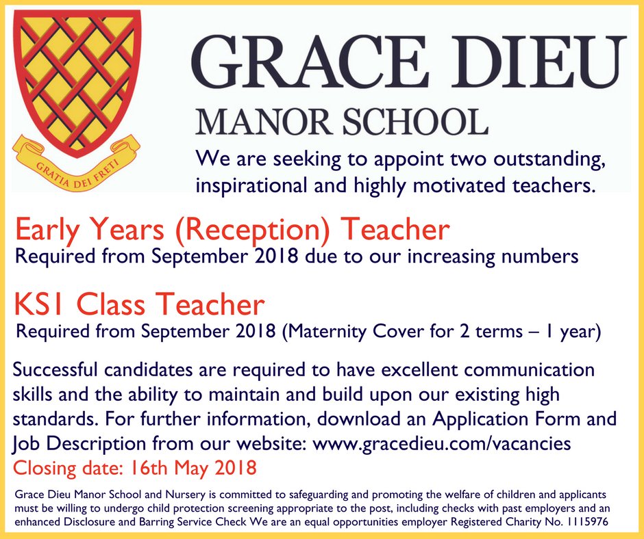 Grace Dieu Manor Sch on Twitter "We are seeking to appoint two