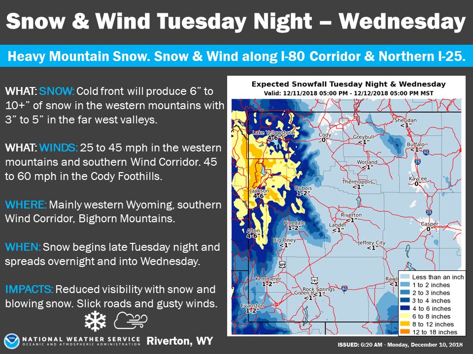 NWS Riverton on Twitter "Heavy snow moves into the western mountains Tuesday evening and will