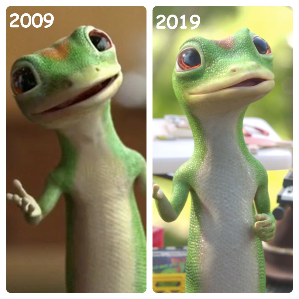 The GEICO Gecko on Twitter "2009 vs. 2019 Do I look