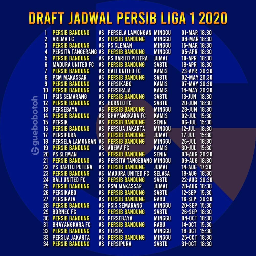 Jadwal Persib 2020 Liga Shopee / Jadwal Pertandingan