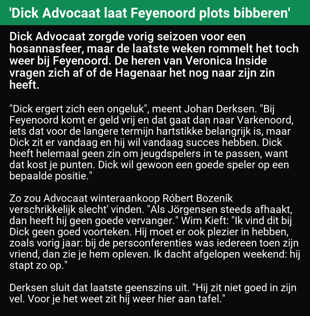 Soccernews Anti Clickbait Bot On Twitter Dick Advocaat Laat Feyenoord Plots Bibberen