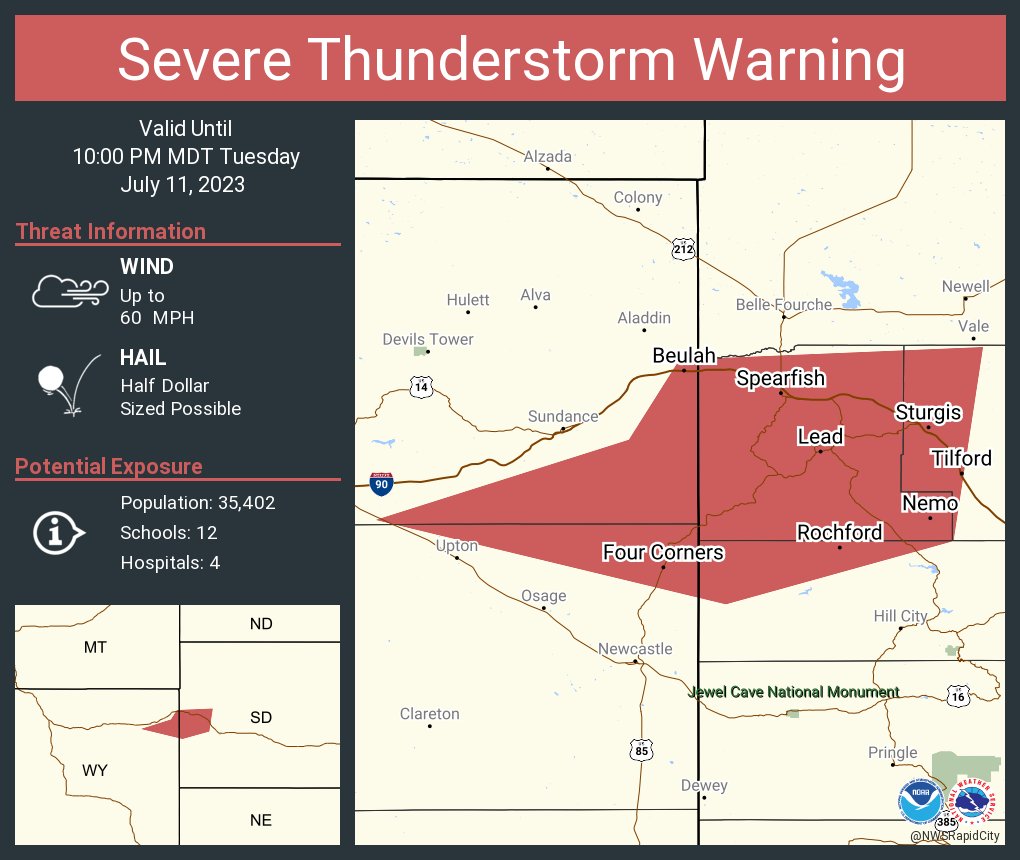 NWS Rapid City on Twitter "Severe Thunderstorm Warning including