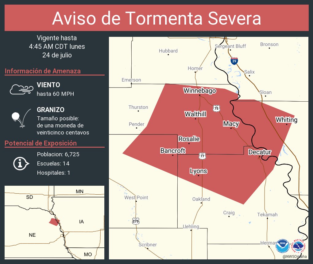 NWS Omaha on Twitter "Aviso de Tormenta Severa incluye Macy NE, Lyons