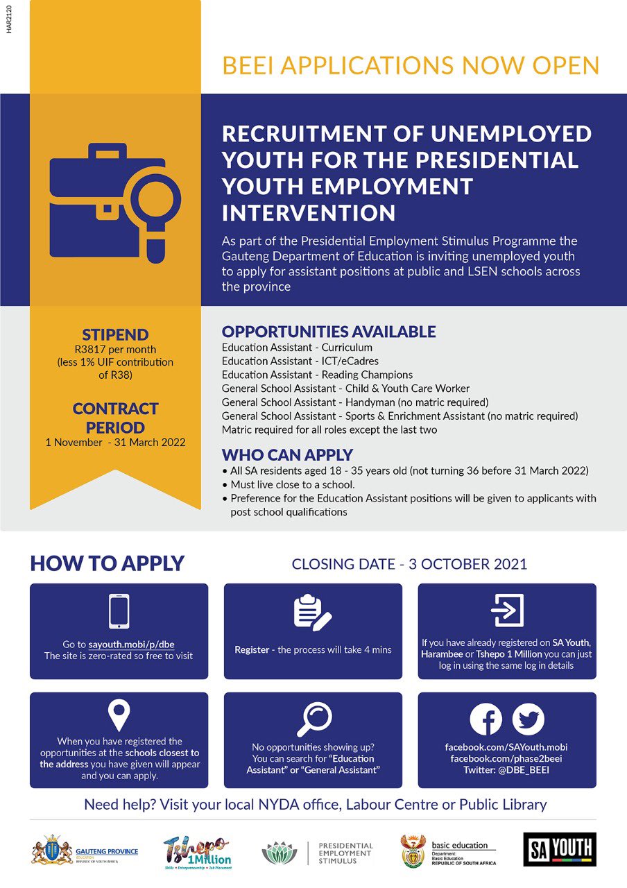 Gauteng Department of Education on Twitter "[JOB OPPORTUNITY