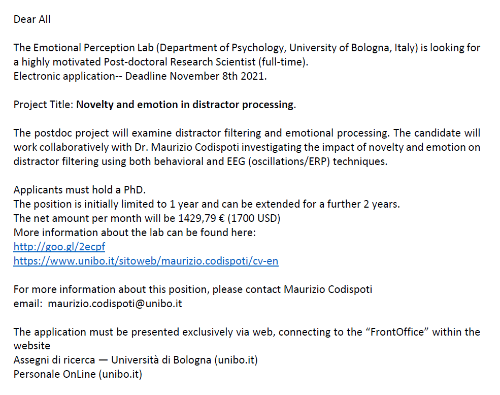 Davidpascucci On Twitter: "Great Opportunity! Spread The Word... Open Post-Doc Position In Bologna, Working On Attention, Emotion And Distractor Processing 👇 Https://T.co/Cw3Ws0Auqx" / Twitter 778_x_985_png