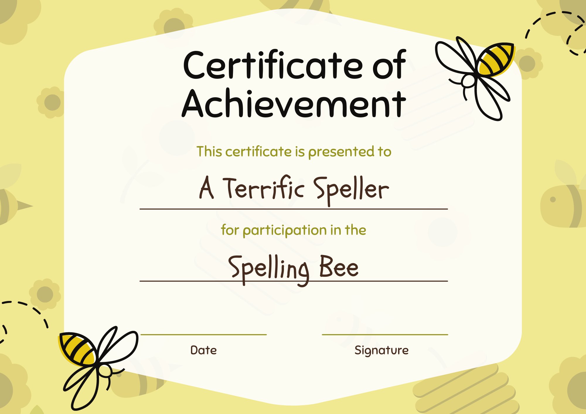 Spelling Bee Certificate