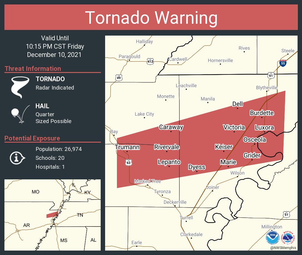 NWS Memphis on Twitter "Tornado Warning including Osceola AR, Trumann