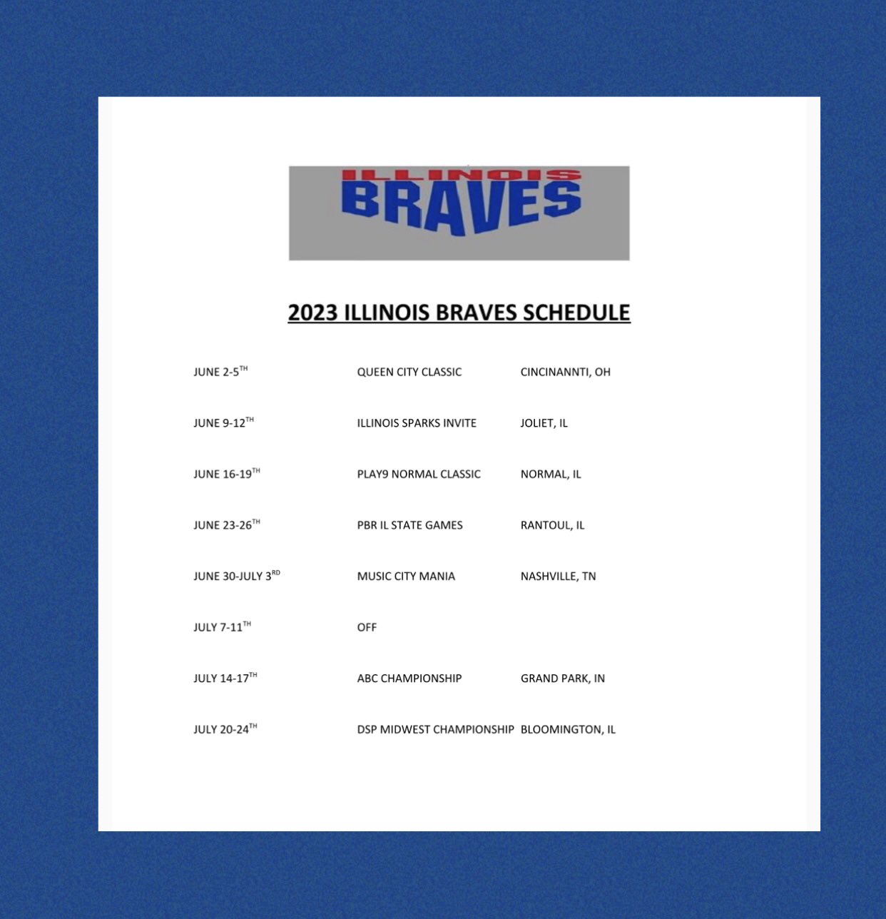 Summer 2023 Schedule Illinois Braves On Twitter: "🚨Our Official 2023 Il Braves Summer Schedule 🚨🔴🔵 Https://T.co/0Eidjy93Ih" / Twitter
