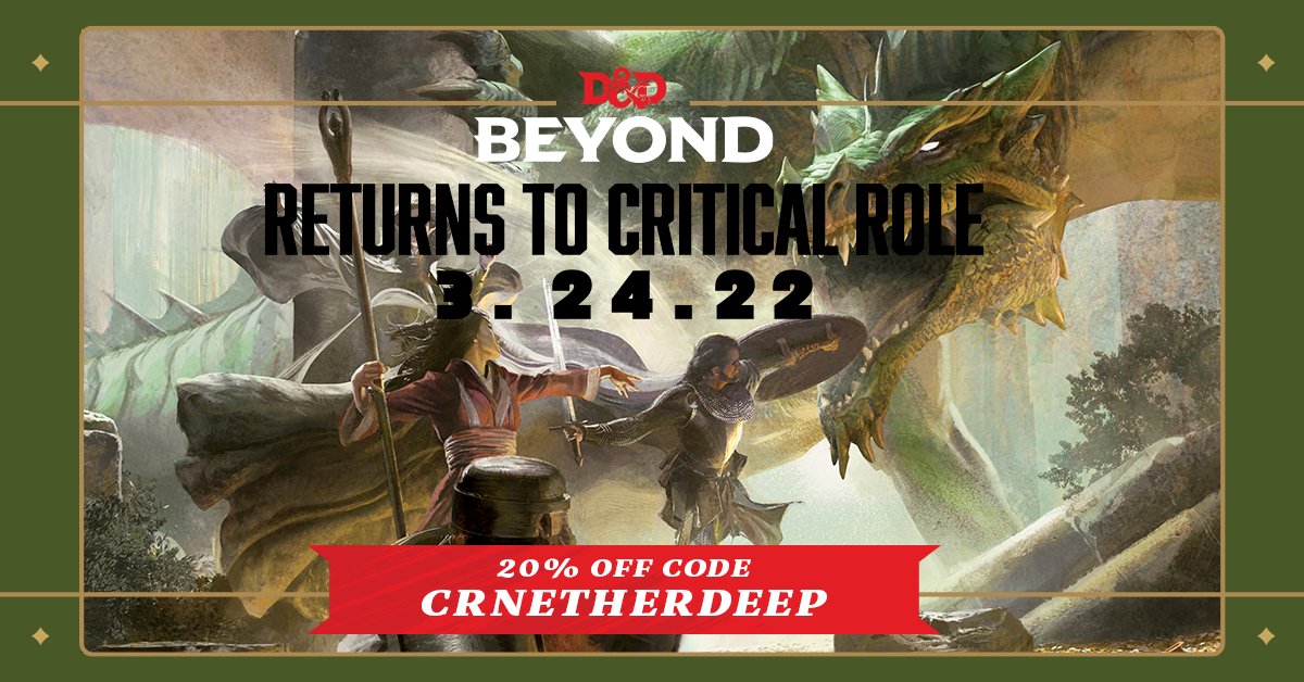 Critical Role on Twitter "The wonderful folks at DnDBeyond will return as sponsors of the show