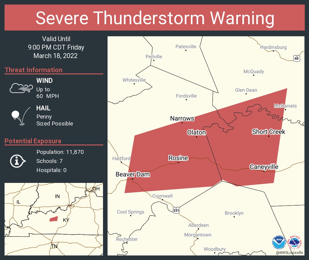 NWS Louisville on Twitter "Severe Thunderstorm Warning including Beaver Dam KY, Caneyville KY