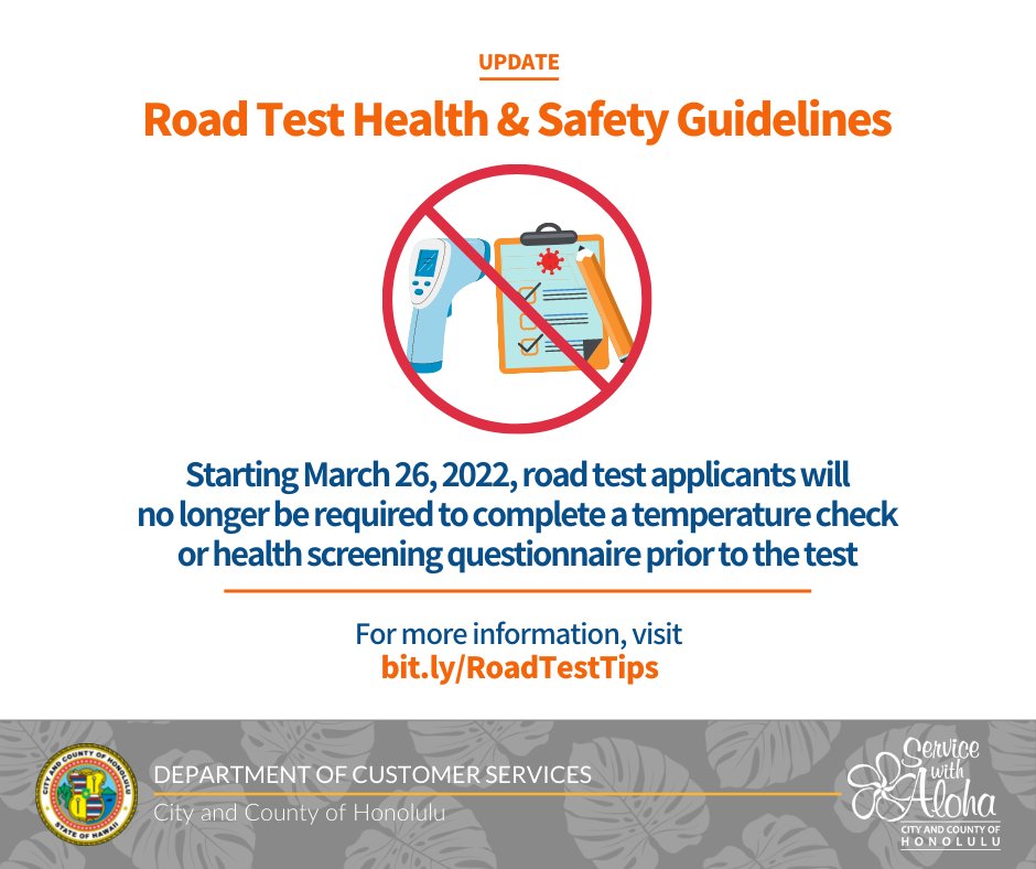 City of Honolulu on Twitter "Road test health & safety guidelines are
