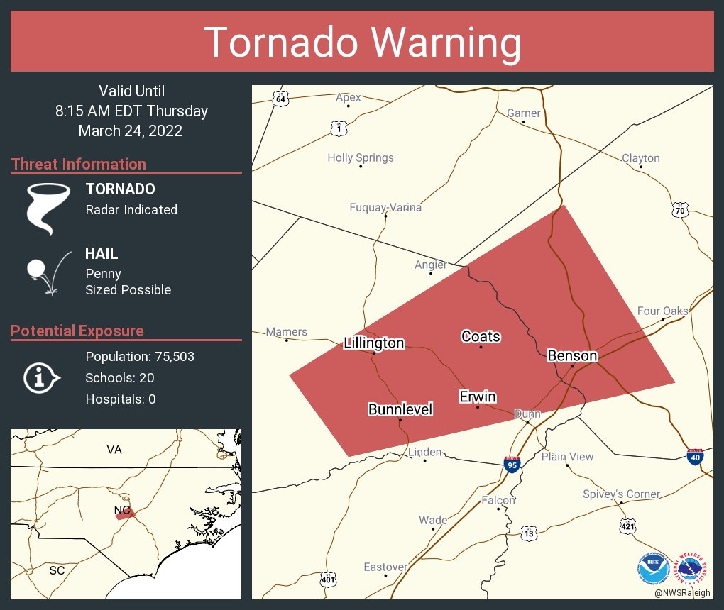 NWS Tornado on Twitter "Tornado Warning including Erwin NC, Benson NC, Lillington NC until 815