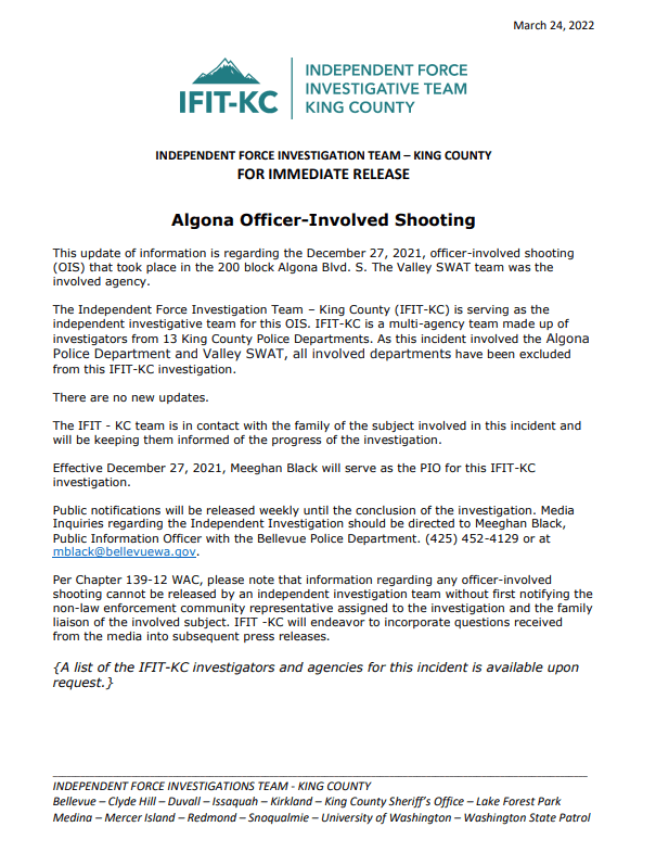 Bellevue, WA Police on Twitter "IFITKC update on the December 27