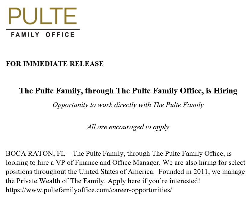 Pulte on Twitter "The Official Pulte Family Statement The Pulte Family
