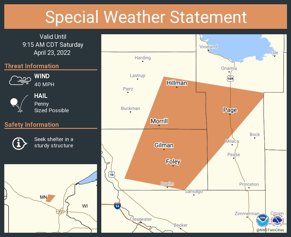 NWS Twin Cities on Twitter "A special weather statement has been issued for Foley MN, Gilman MN