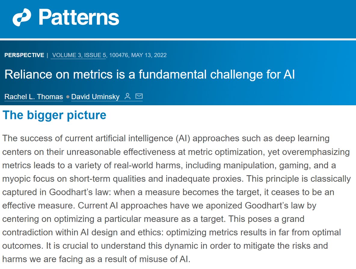 Rachel Thomas on Twitter "• Any metric is just a proxy for what you
