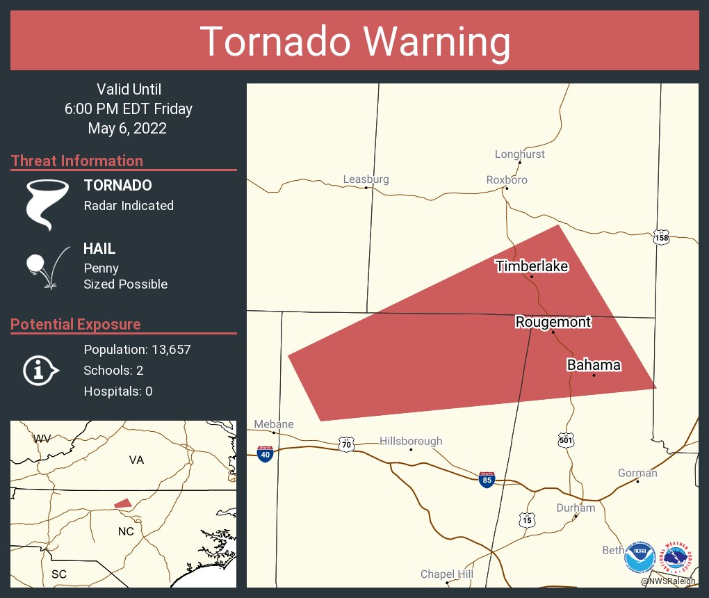 NWS Raleigh on Twitter "Tornado Warning including Rougemont NC, Hurdle