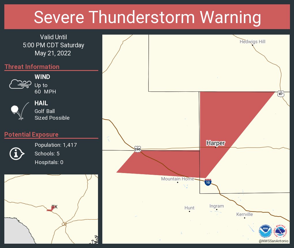 NWS Austin/San Antonio on Twitter "Severe Thunderstorm Warning continues for Harper TX until 5