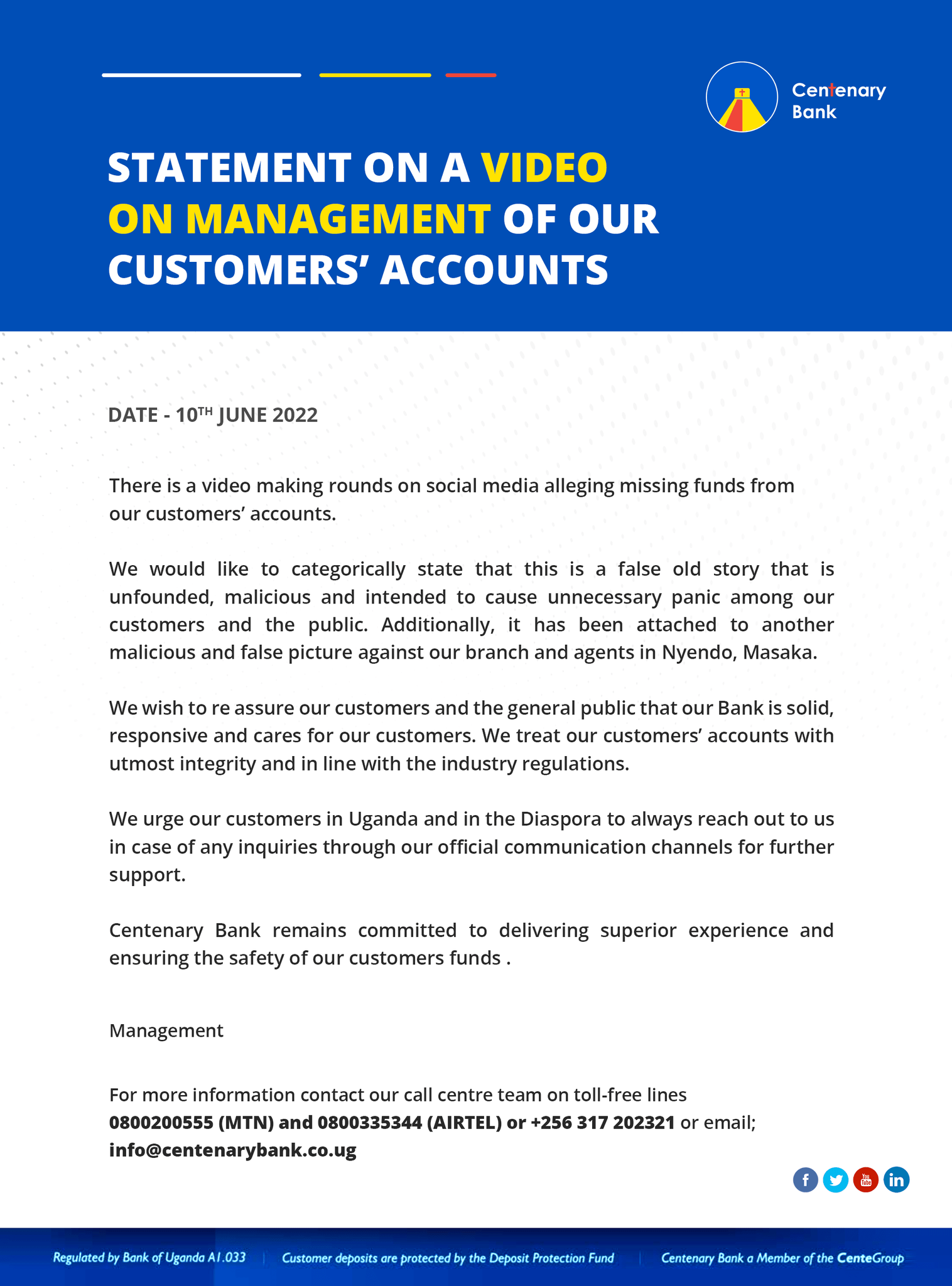 Centenary Bank on Twitter "Our Statement regarding a video making