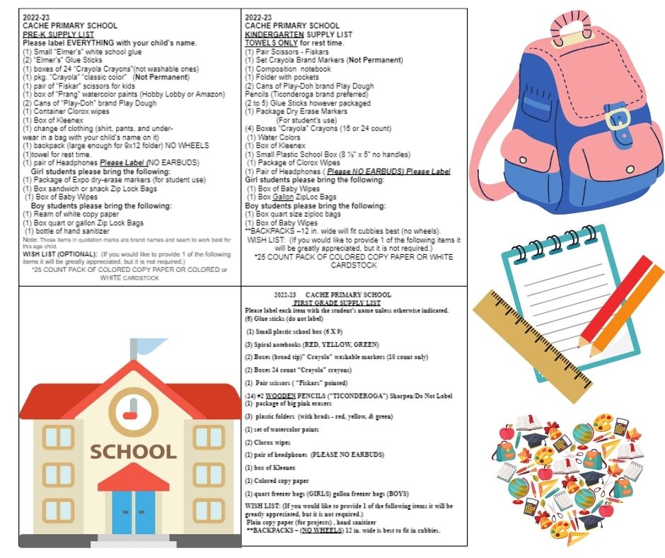 Cache Primary on Twitter "Cache Primary School supply lists 202223