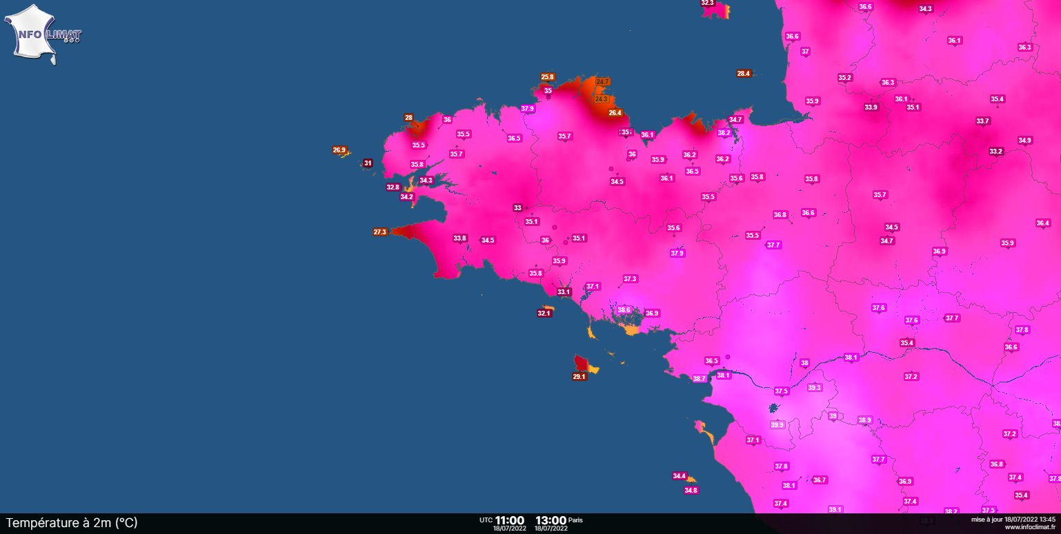 Météo Bretagne on Twitter "Météo Bretagne Canicule 🔴🥵🌡️ Records