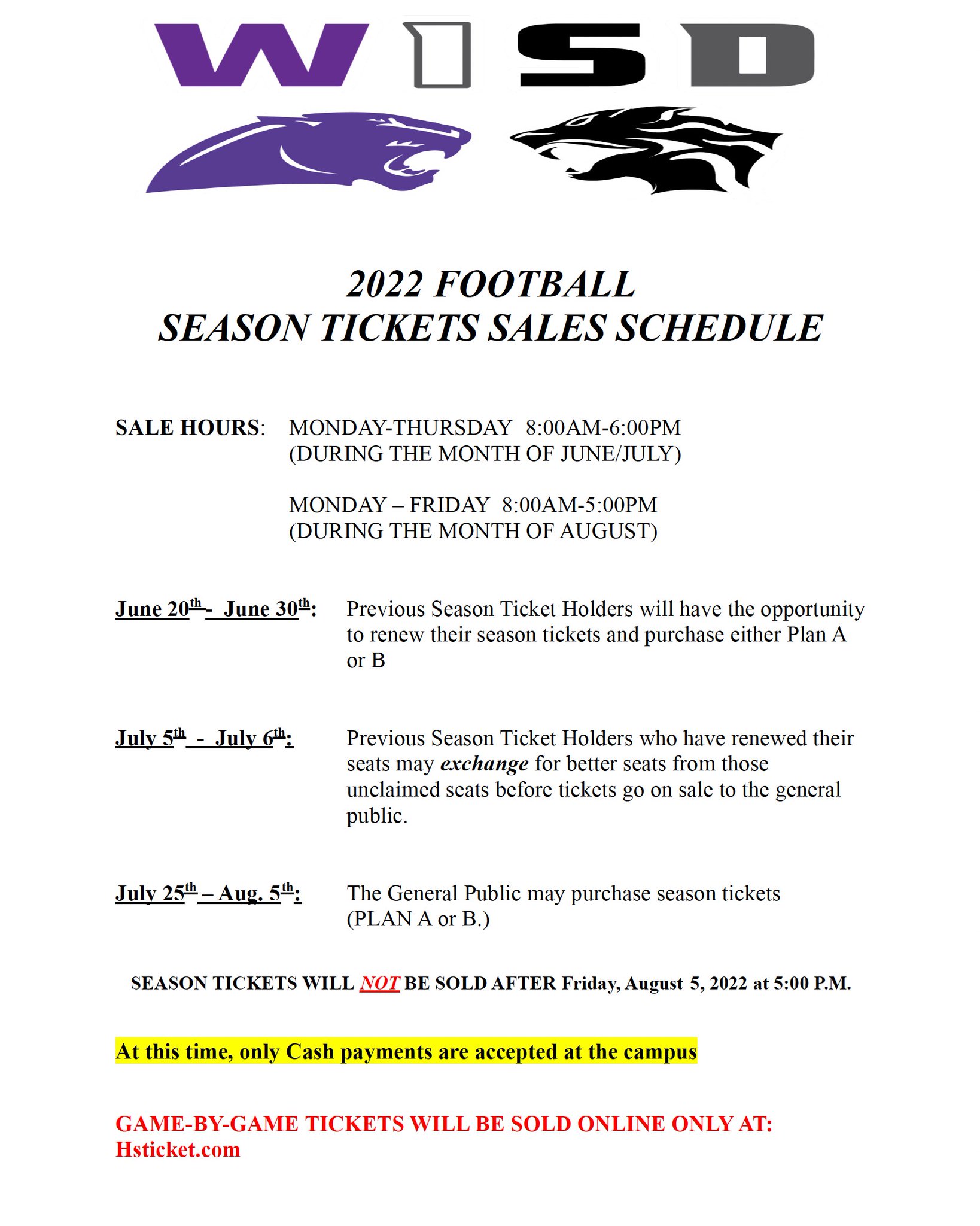 Weslaco ISD on Twitter "2022 Football Season Tickets Sales Schedule