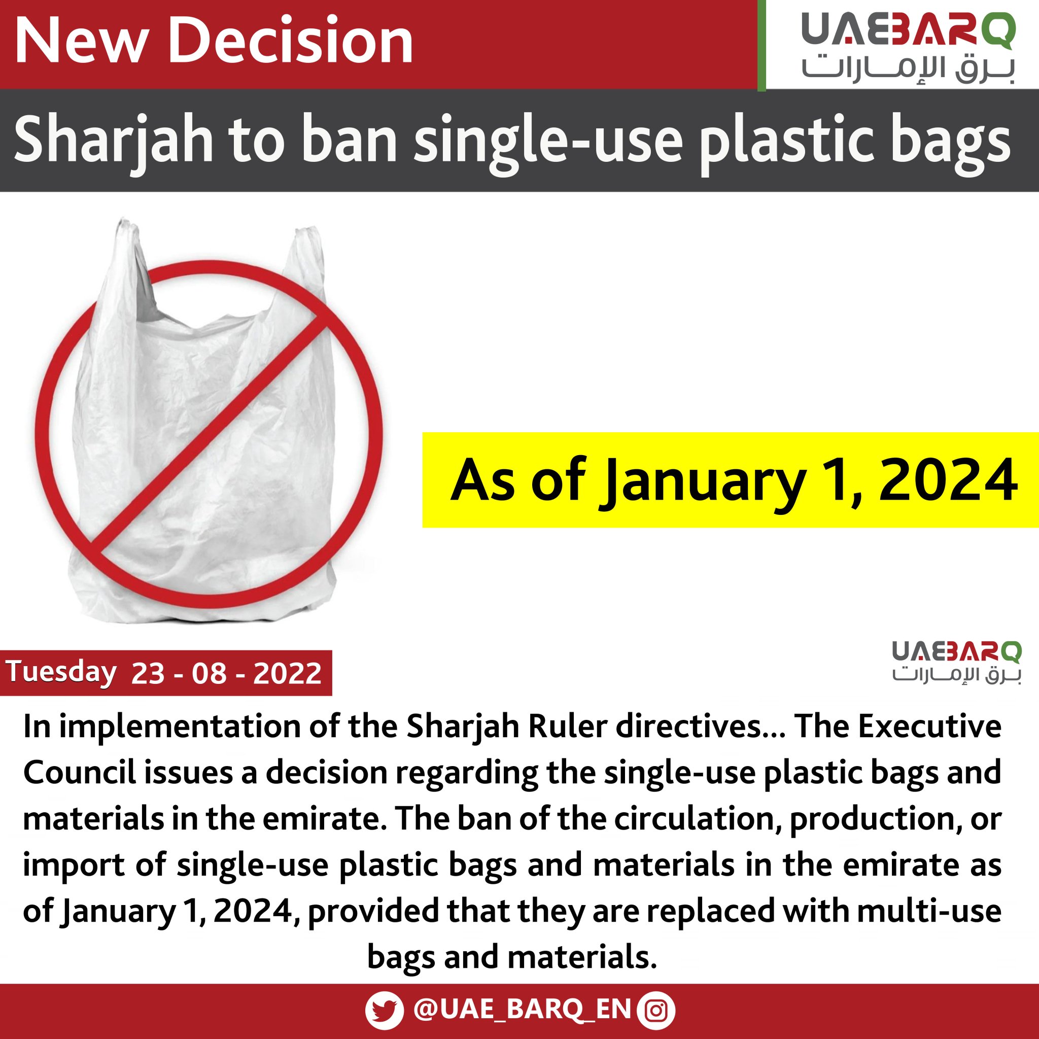 UAE BARQ on Twitter "Sharjah to ban singleuse plastic bags. UAE