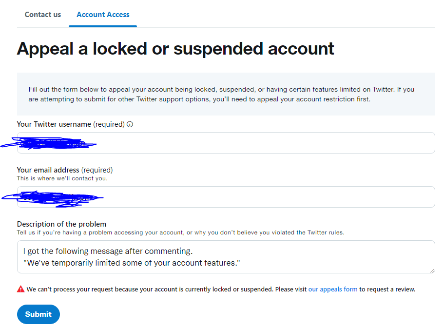Software Gore on Twitter "Twitter's Appeal a locked or suspended