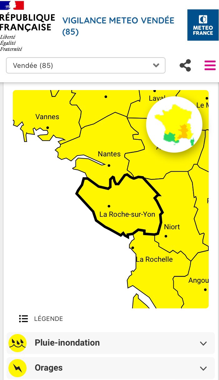 ClimatVendée on Twitter "🟡meteofrance place la vendee en double