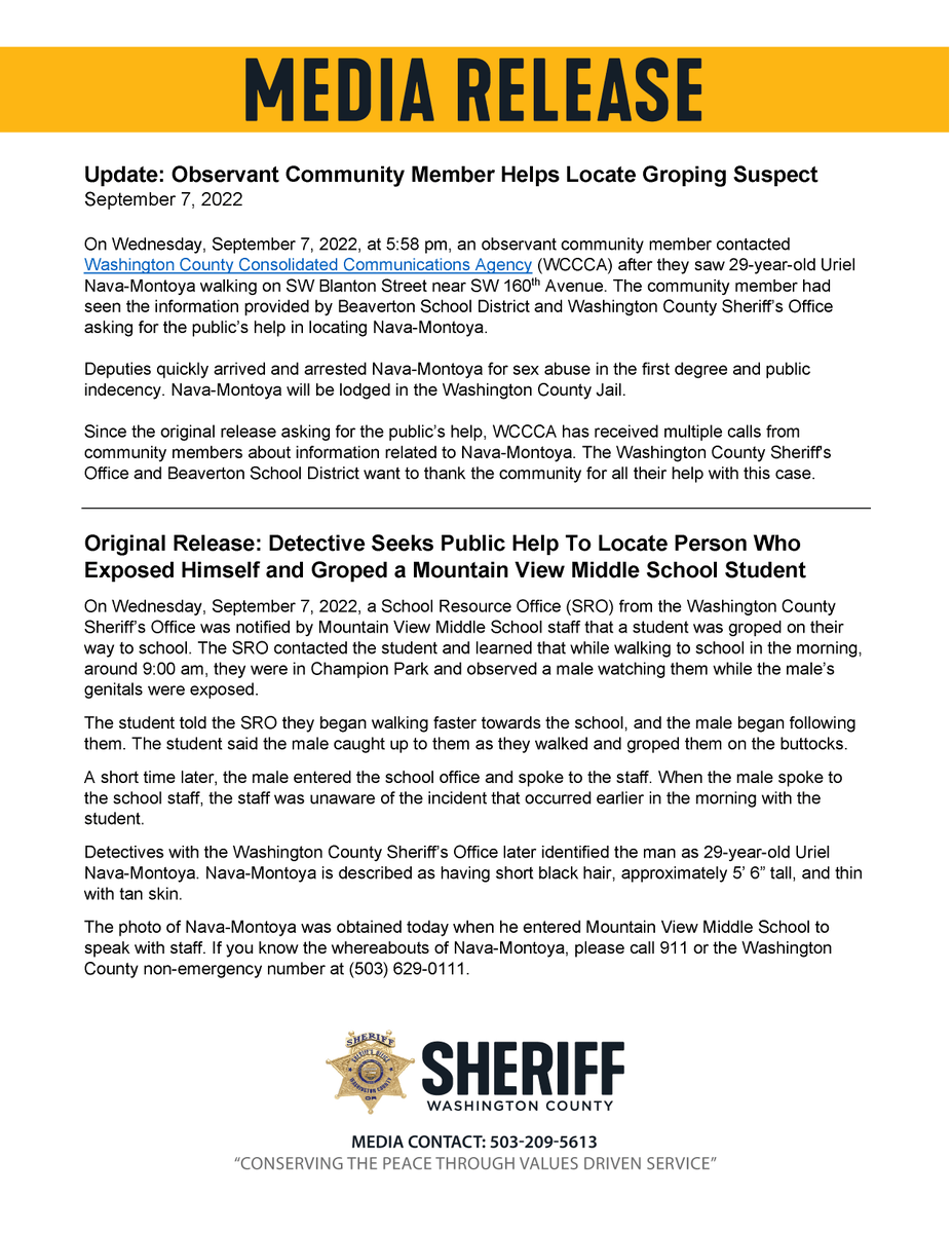 Washington County Sheriff’s Office (Oregon) on Twitter