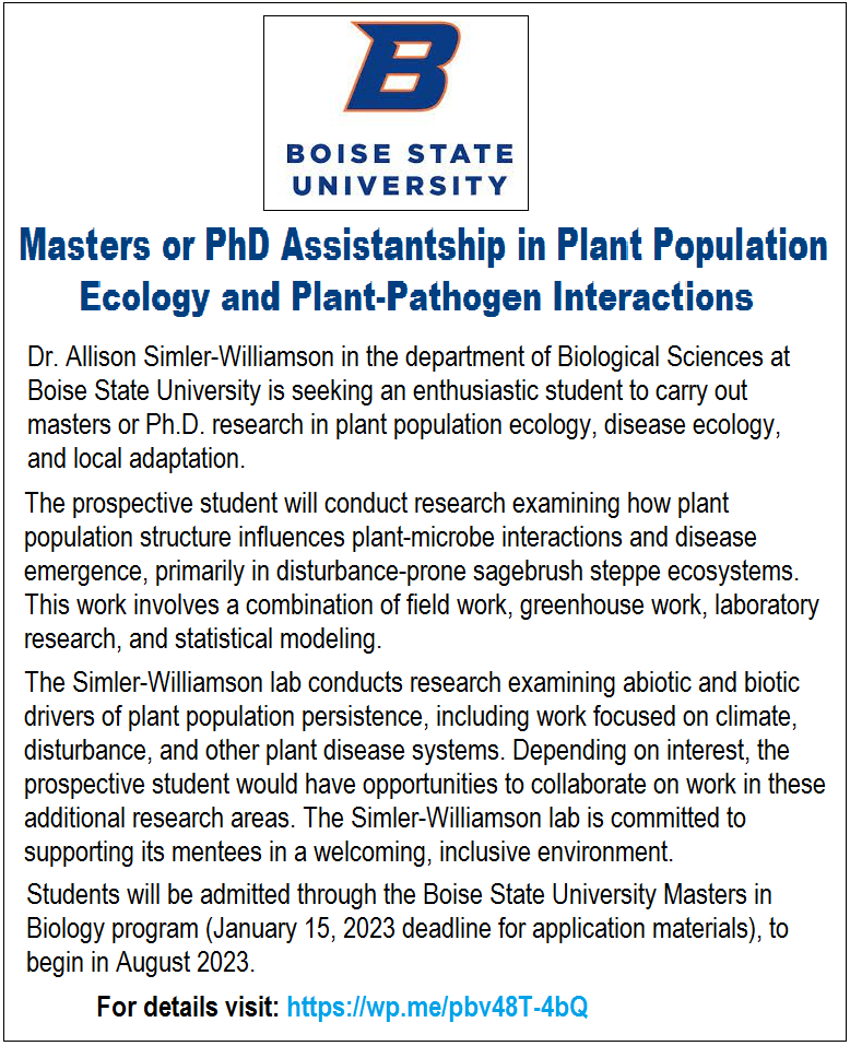 Agristok on Twitter "📌 Masters or PhD Assistantship in Plant Population Ecology and Plant