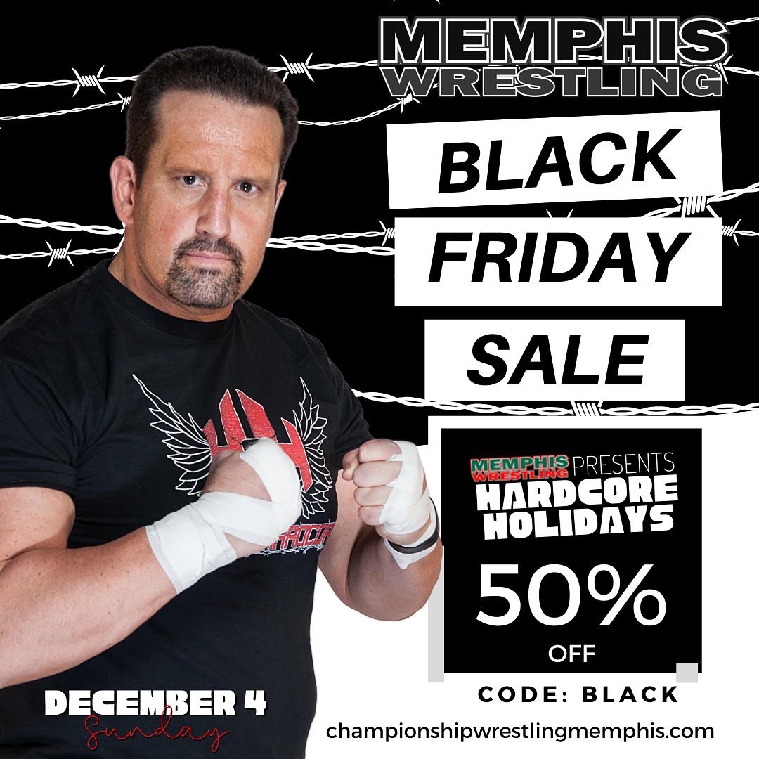 Memphis Wrestling on Twitter "1 day only 𝗕𝗹𝗮𝗰𝗸 𝗙𝗿𝗶𝗱𝗮𝘆 Sale 𝗛𝗮𝗹𝗳 𝗢𝗳𝗳 𝗧𝗶𝗰𝗸𝗲𝘁𝘀 with code 𝐁𝐋𝐀𝐂𝐊 🎟