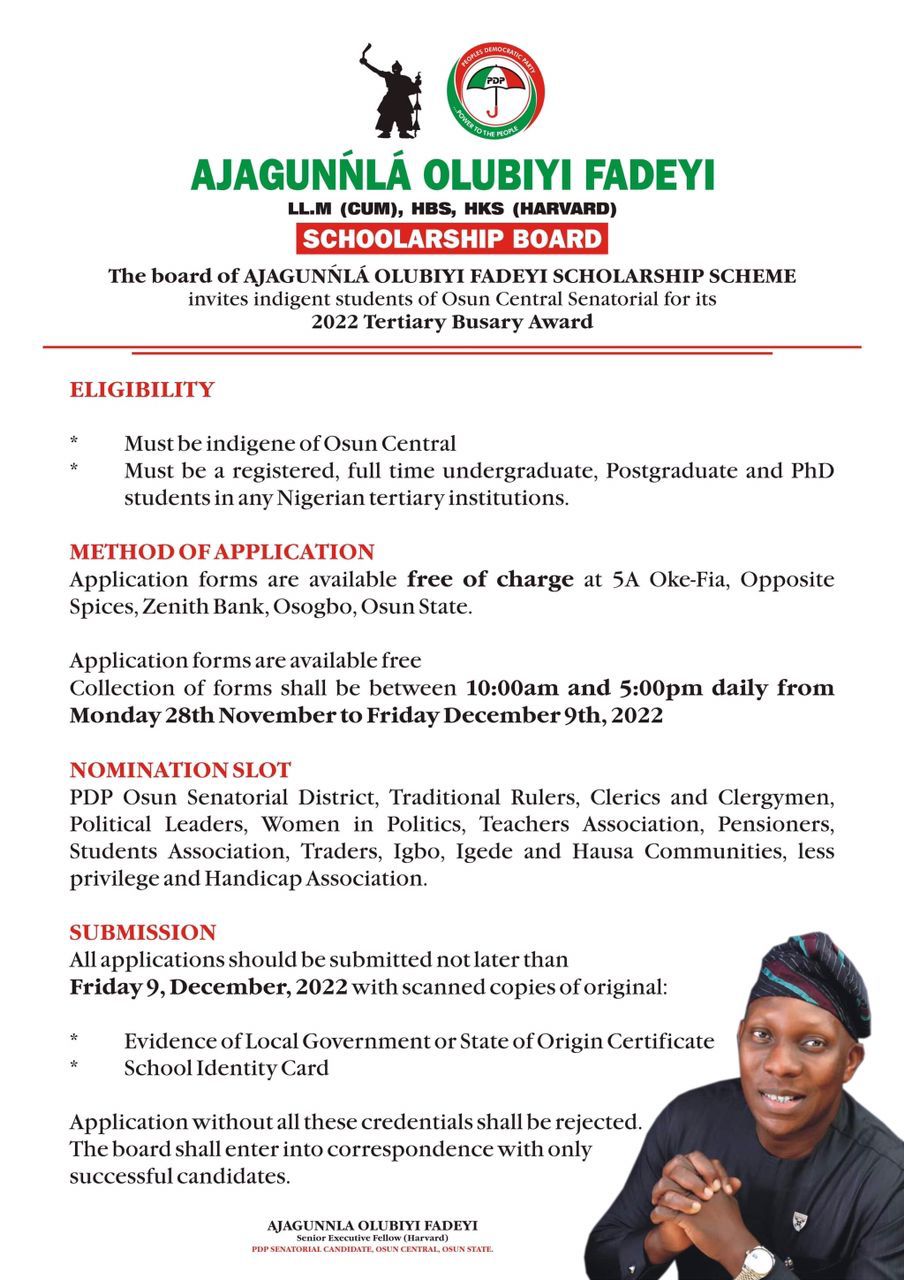 OLUBIYI LAISI FADEYI (AJAGUNLÁ) on Twitter "2022 Bursary Awards