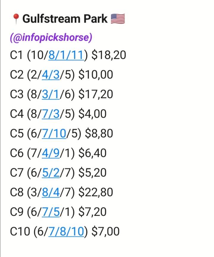 🏇 Info Picks 🏇 on Twitter "Resultados de GULFSTREAM PARK. 26122022