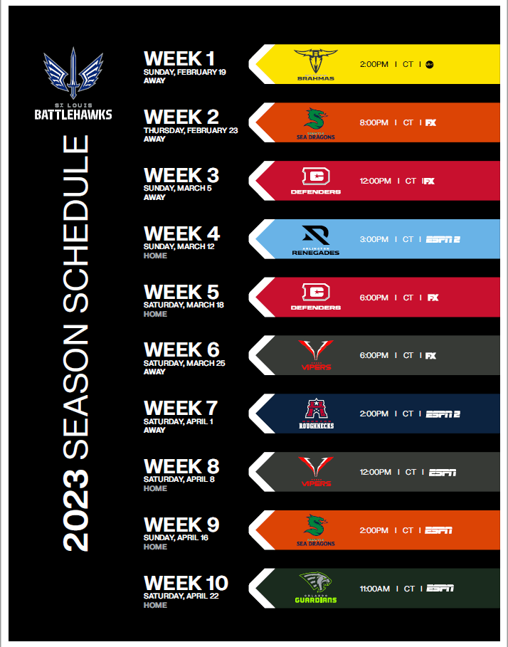 St Louis Battlehawks Schedule 2024 - gayel gilligan
