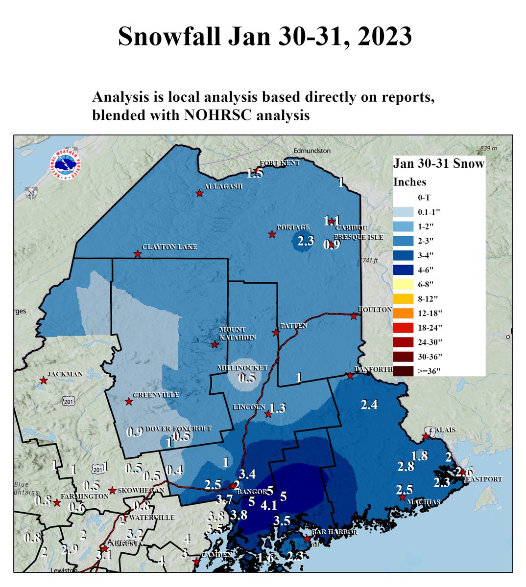 NWS Caribou on Twitter "Here are observed snow and snow forecast error maps for the most recent