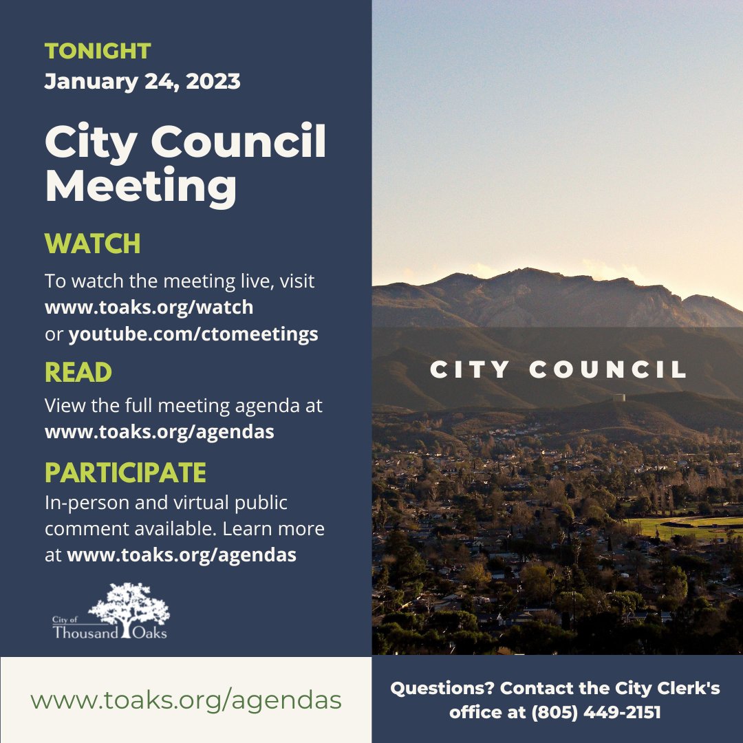 City of Thousand Oaks on Twitter "Join us for the City Council meeting
