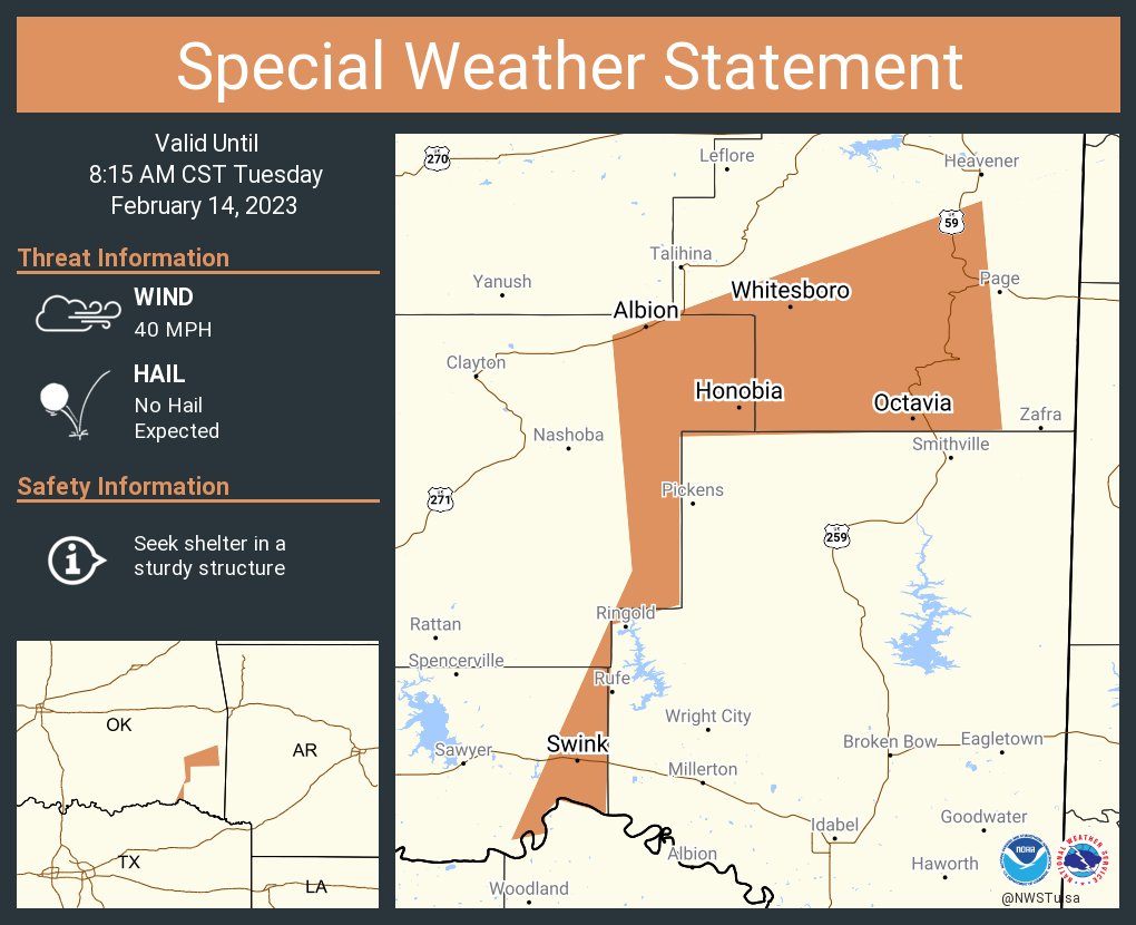 NWS Tulsa on Twitter "A special weather statement has been issued for Whitesboro OK, Albion OK