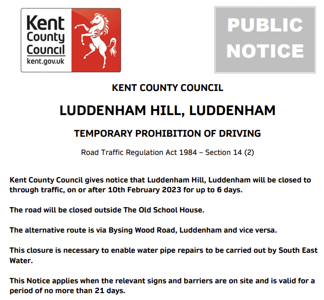 KCC Highways on Twitter "Luddenham, Luddenham Hill Road closed 10th