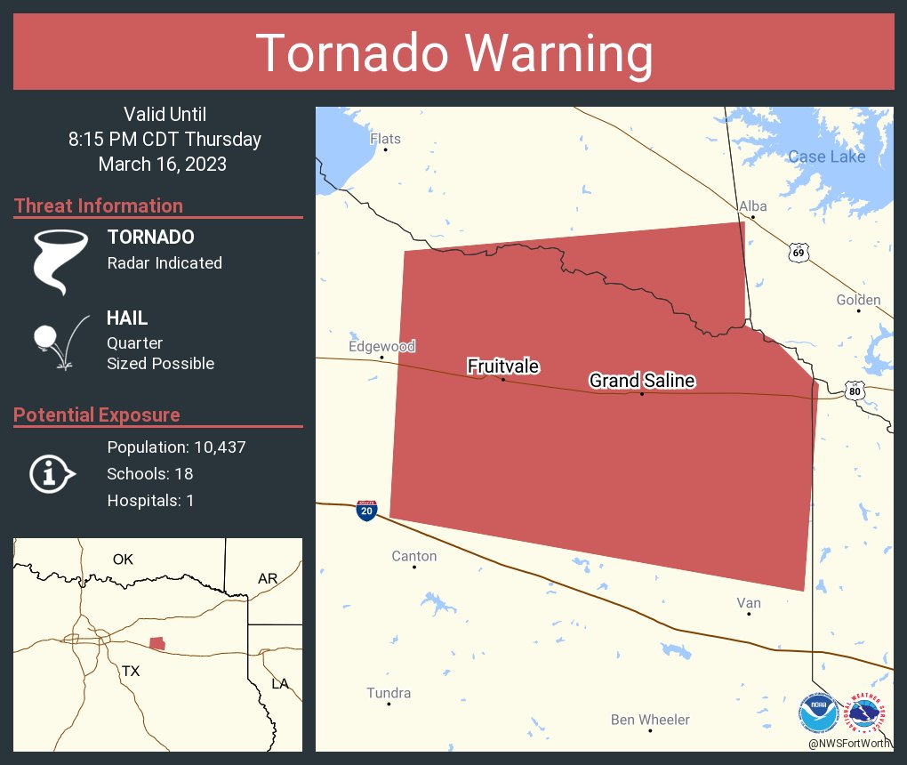 NWS Fort Worth on Twitter "Tornado Warning including Grand Saline TX and Fruitvale TX until 8