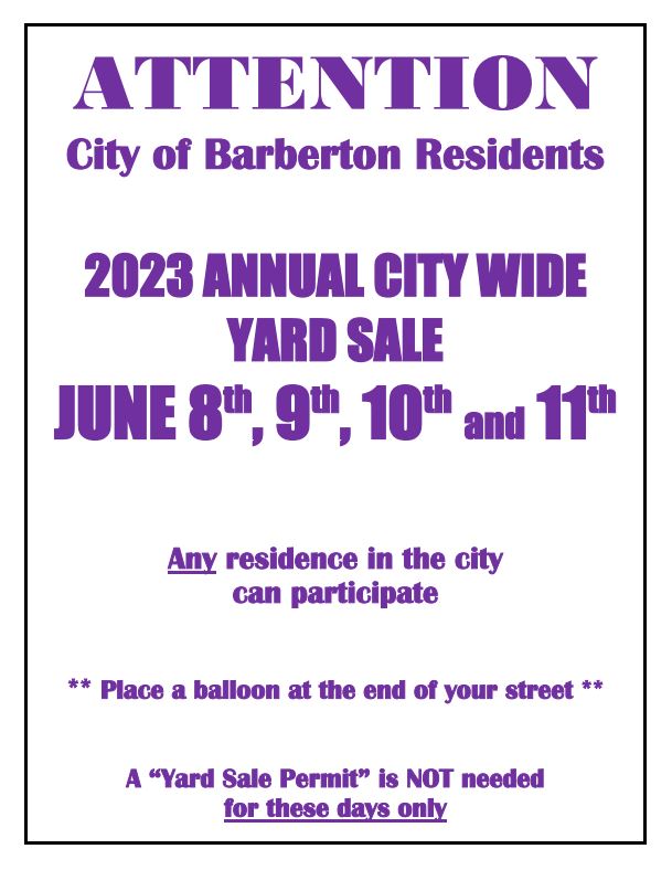 City of Barberton on Twitter "The Barberton City Wide Yard Sale will be held on Thursday, June