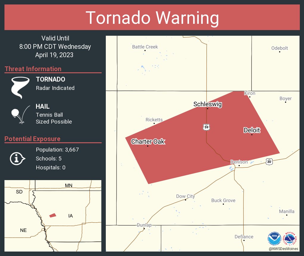 NWS Tornado on Twitter "Tornado Warning including Schleswig IA, Charter Oak IA and Deloit IA