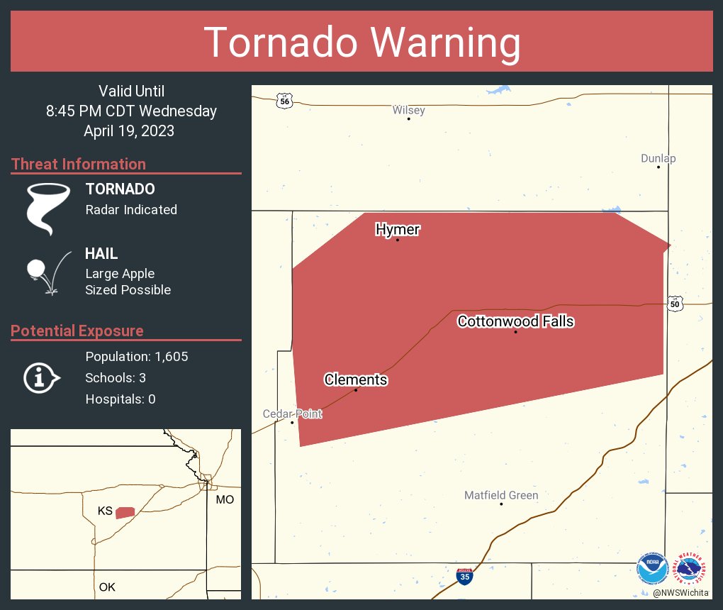 NWS Tornado on Twitter "Tornado Warning including Cottonwood Falls KS, Strong City KS and