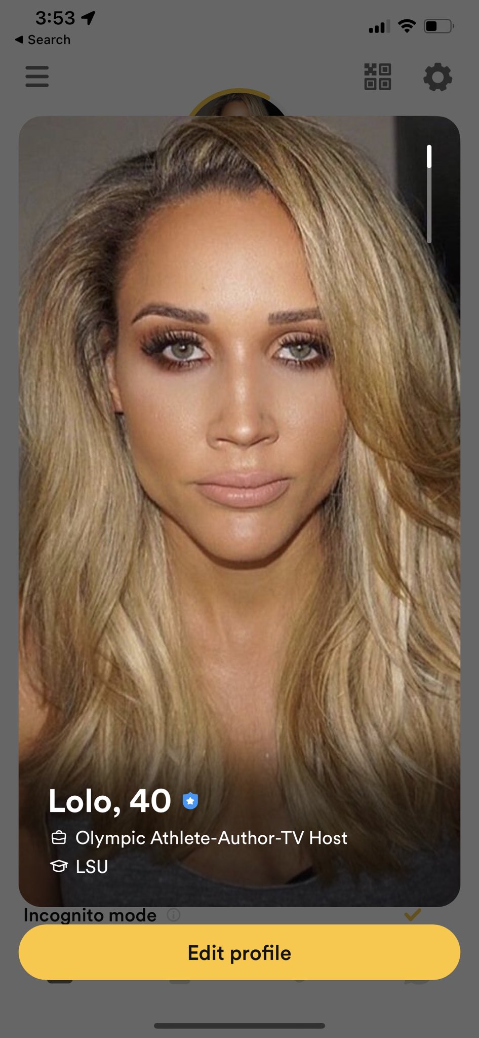 Lolo Jones on Twitter "I’m verified on bumble. Pleas RT this so I can