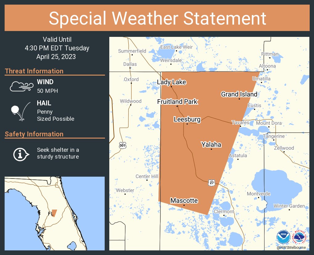 NWS Melbourne on Twitter "A special weather statement has been issued for Leesburg FL, Lady