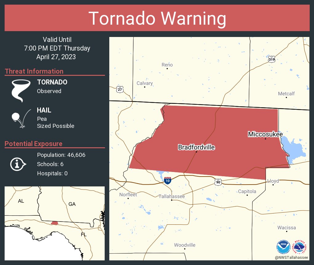 NWS Tornado on Twitter "Tornado Warning including Bradfordville FL and