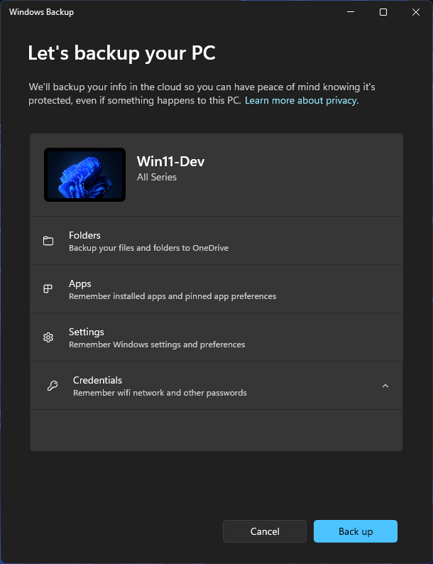 PhantomOcean3 💙💛 on Twitter "The new Windows Backup app/experience should support remembering
